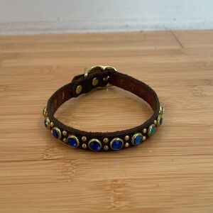 Paco Collars Leather Custom Rhinestones Blue Brand New Dog Collar Small Size